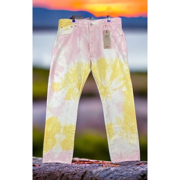 Levis 501 Straight Y2K White Tie Dye Hip Hop Jeans Mens 30x34 New Fast Ship - Picture 5 of 15